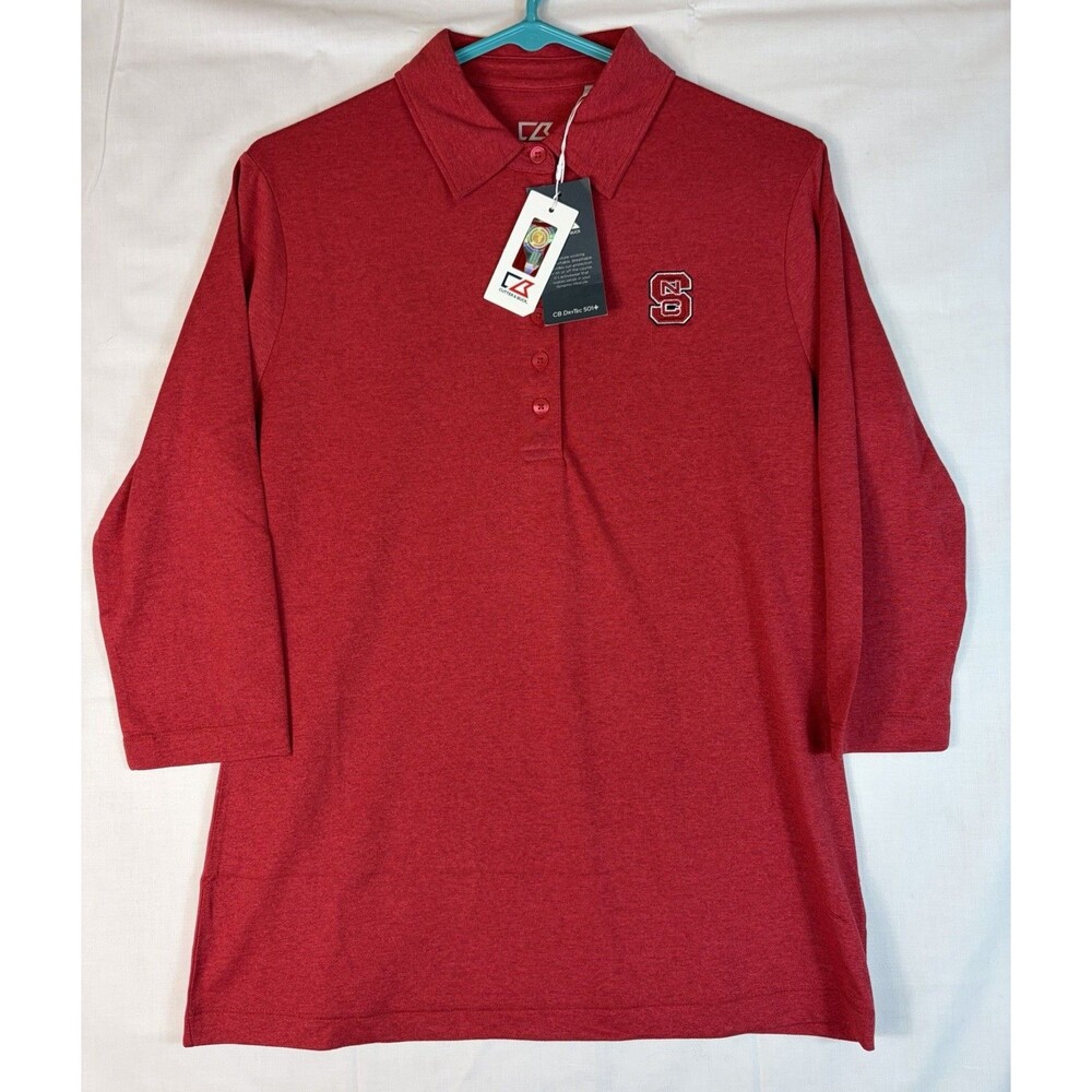 NC State Wolfpack Polo Shirt 3/4 Sleeve Cutter & Buck UPF 50 Red Women’s Medium